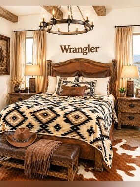 Wrangler Southwestern Diamond Plush Blanket - Tan, Black, Cream